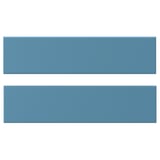 Two horizontal blue wooden drawer fronts with beveled edges.