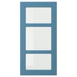 LERHYTTAN blue wooden door with clear glass panels. Rectangular shape, traditional style.