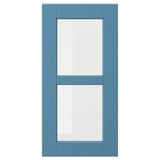LERHYTTAN blue door with wooden frame and glass panel.