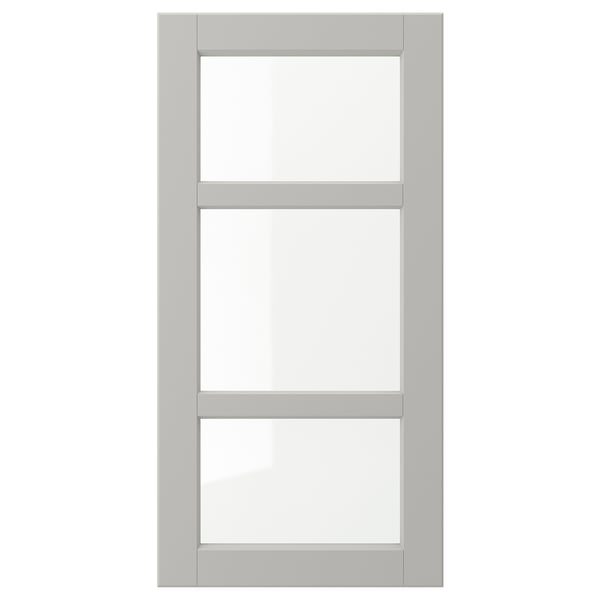 LERHYTTAN gray wood frame glass door, traditional style, rectangular.