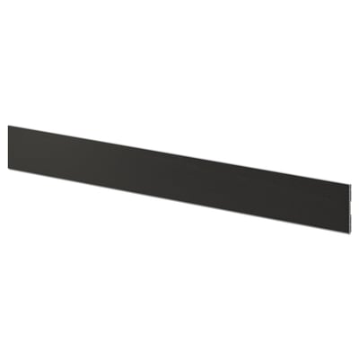 Shape: long, thin rectangle. Color: dark, possibly black. Material: ash veneer, plastic, lacquer. Design: simple, smooth edges, flat surface.