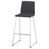 LILLÅNÄS bar stool, grey. Modern, padded seat with back support, chrome legs, footrest.