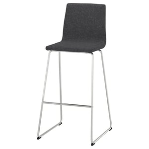 LILLÅNÄS bar stool, grey. Modern, padded seat with back support, chrome legs, footrest.