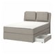 Option: LILLFJÄLLET bed, grey, upholstered with storage drawers, sloped headboard, removable cushions.