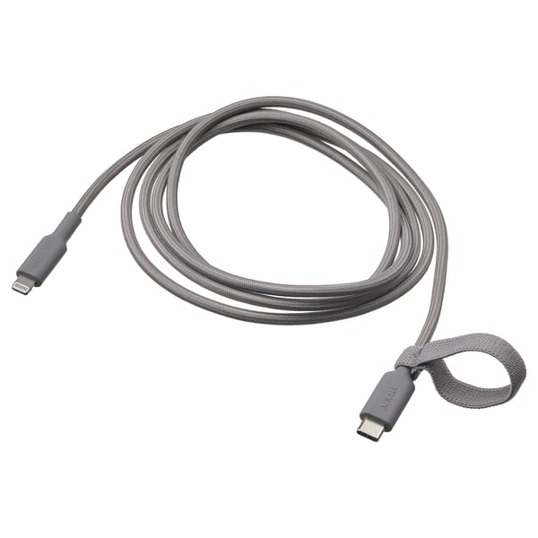 Gray LILLHULT usb-c cable with rubber ends and braided textile body.