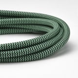 Green-black zigzag cable, durable & tangle-free.