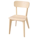 LISABO light wood chair, natural finish, sturdy ash & birch, simple design, square seat, slanted back.