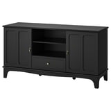 Black LOMMARP sideboard, classic design, combination of open and closed storage, durable with cable outlets.