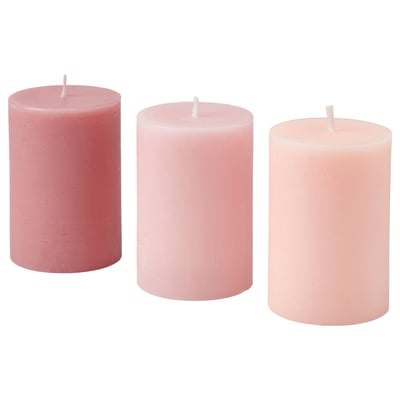 LOTSFÅGEL Scented pillar candle, Pink flowers pink, 30 hr