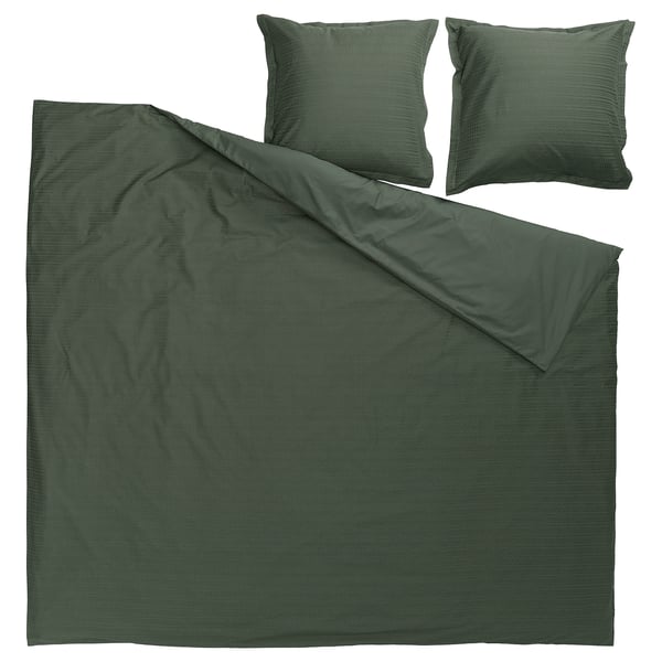 LUKTVICKER Duvet cover and 2 pillowcases, dark green, 240x220/80x80 cm