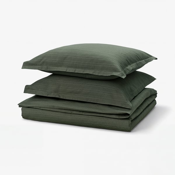 LUKTVICKER Duvet cover and pillowcase, dark green, 140x200/80x80 cm