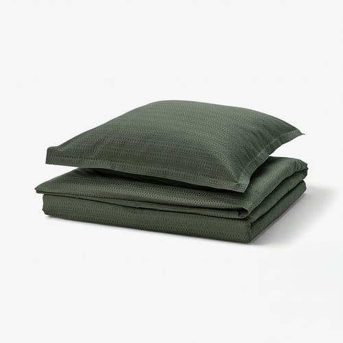 LUKTVICKER Duvet cover and pillowcase, dark green, 140x200/80x80 cm