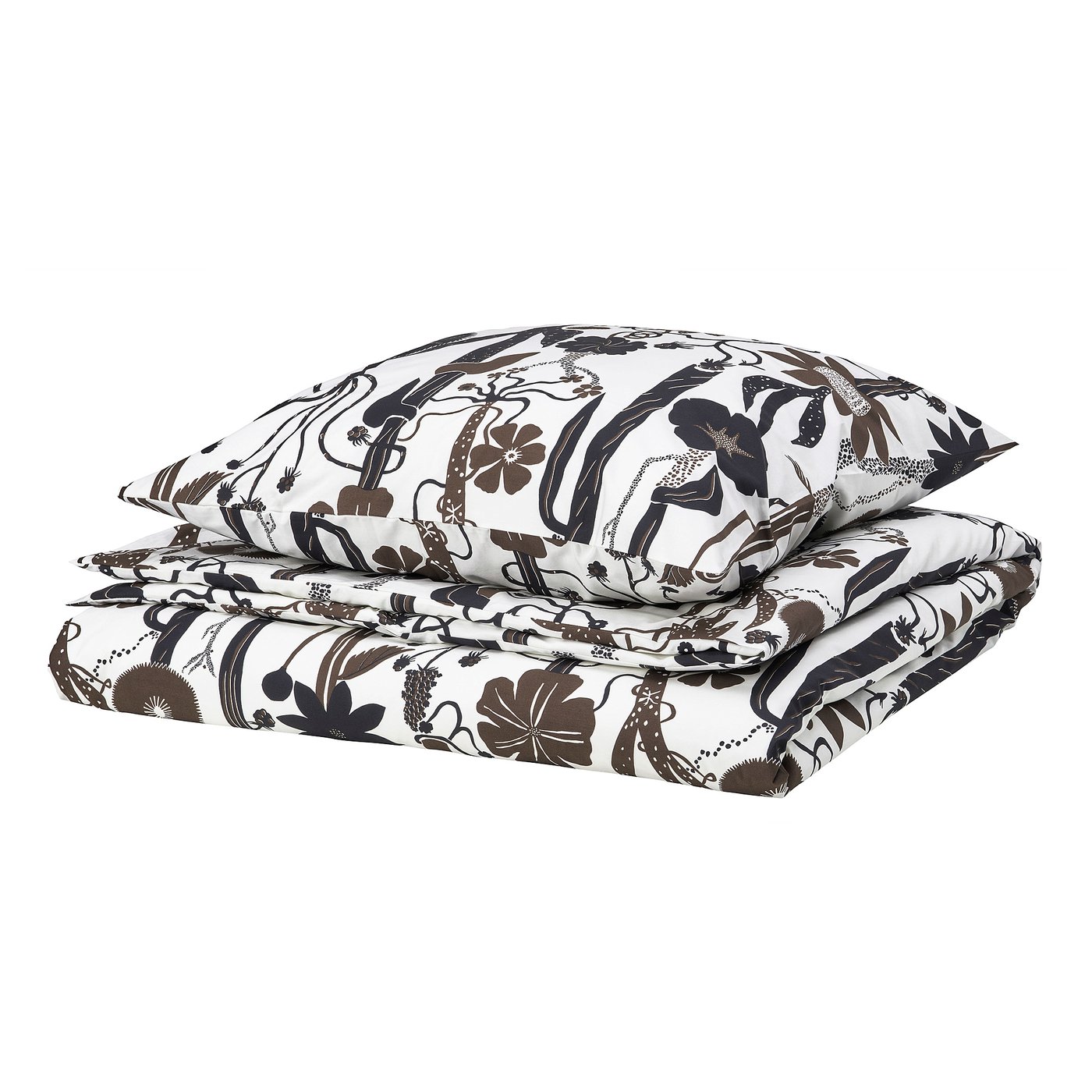 LUNDSKAFTING duvet set, white with brown wildflower print, rectangle shape, crisp cotton/lyocell blend.