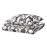 A LUNDSKAFTING duvet cover set in white with brown botanical pattern, rectangular, crisp, and fresh.