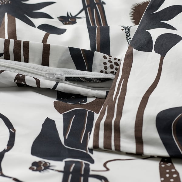 Twisted botanical print duvet set, cotton/lyocell blend, hidden zipper.