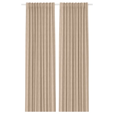 Pair of beige textured MAISTANGG curtains with soft cotton-jute blend, subtle dotted pattern, hang straight.