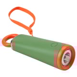 Green & orange MAJBAGGE flashlight with orange ring, strap, & silver lens.