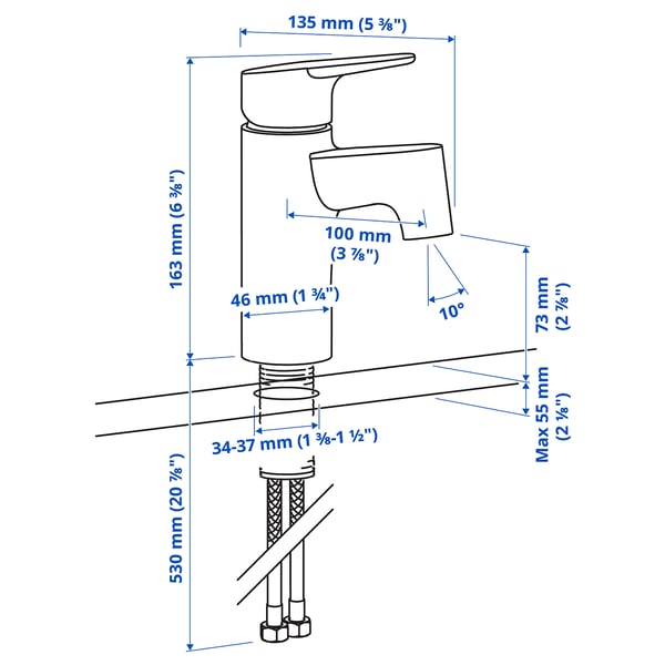 Illustration with measurements for the product: MAJSJÖN.
