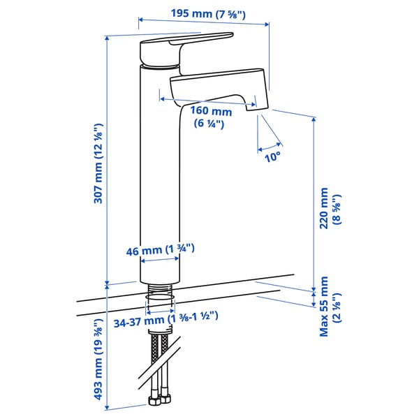 Illustration with measurements for the product: MAJSJÖN.