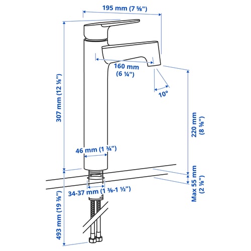 Illustration with measurements for the product: MAJSJÖN.