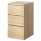 Option: An ikea MALM light oak 3-drawer chest. It a sleek, rectangular design with smooth, minimalist fronts, and is made from oak veneer and particleboard.