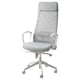 Option: MARKUS ergonomic chair: gray mesh back, white frame, padded seat and headrest, five wheeled base.