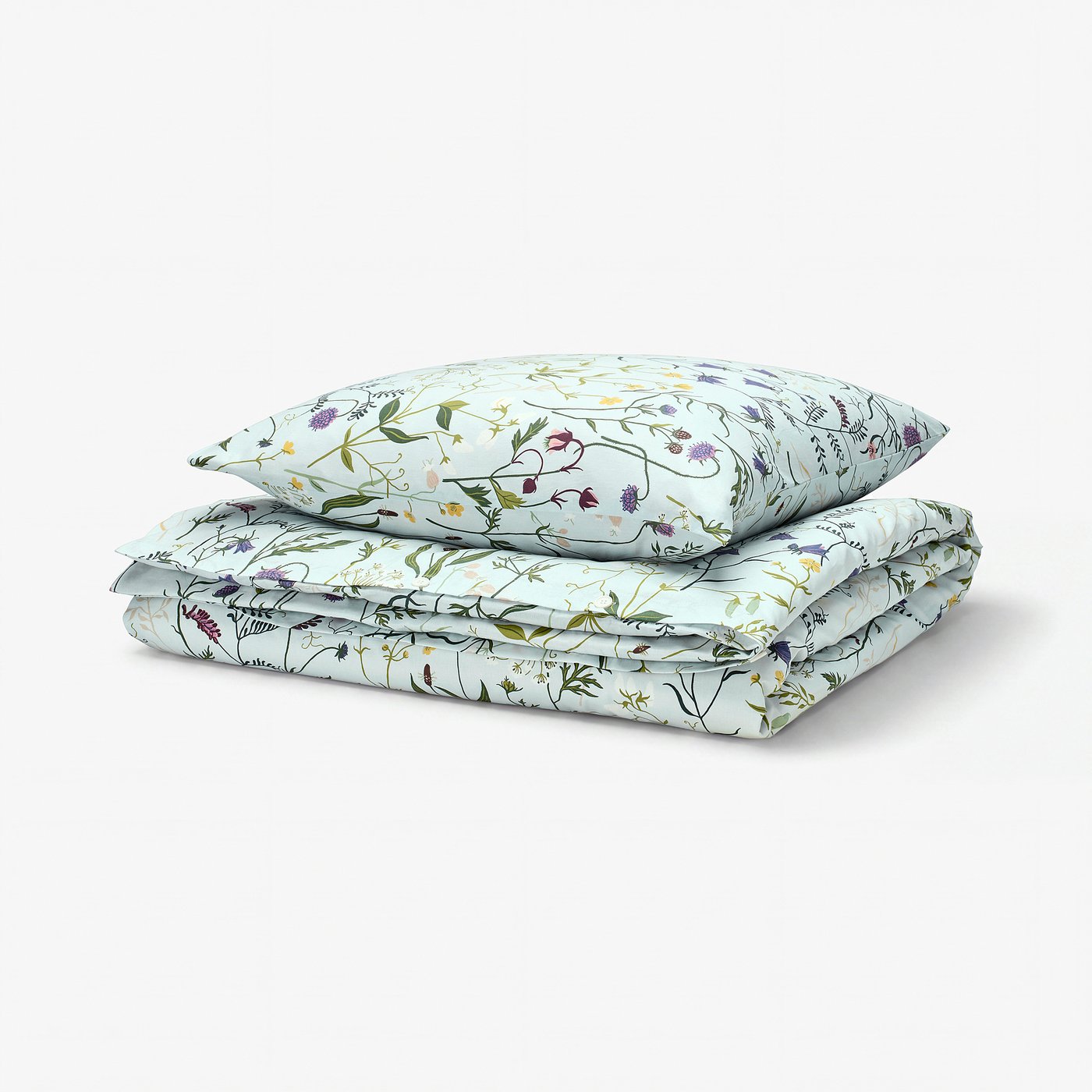 MATTOXBÄR Duvet cover and pillowcase, pale blue/floral pattern, 140x200/80x80 cm