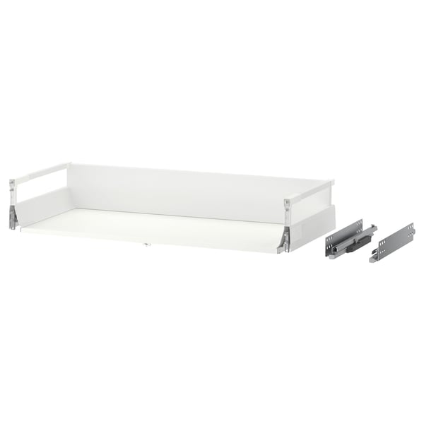 A white MAXIMERA drawer with metal runners and sides.