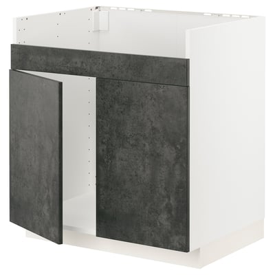 Modern kitchen unit in white and dark grey, rectangle shape, smooth design.
