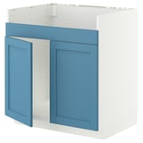 METOD Base cab f HAVSEN double bowl sink, white/Lerhyttan blue, 80x60 cm