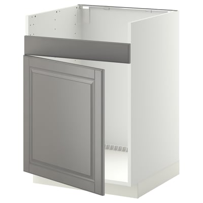 An ikea METOD kitchen cabinet in white and grey with a traditional design and beveled edges.