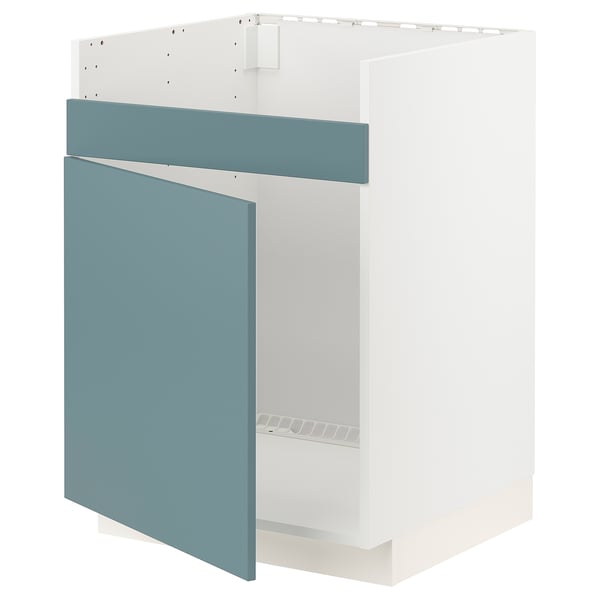 White METOD kitchen unit with turquoise door and drawer.