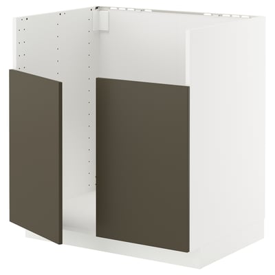 METOD kitchen cabinet, white w/ dark brown doors, modern design.