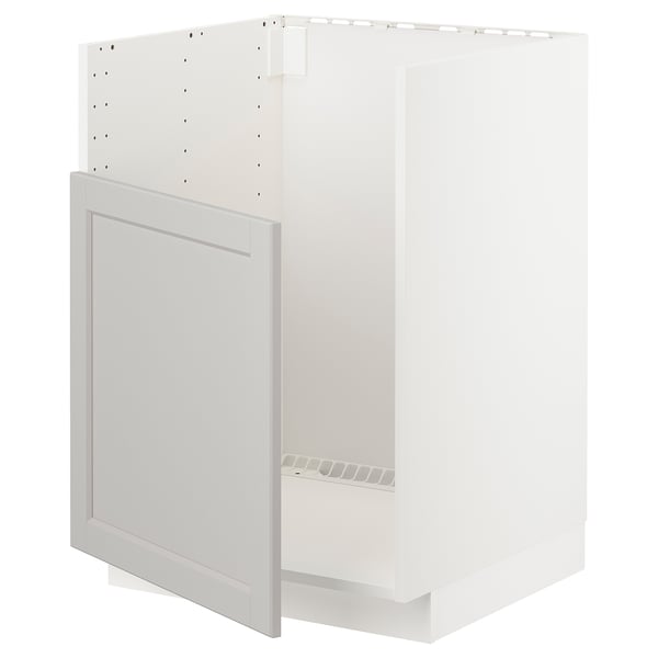 White METOD kitchen cabinet with grey lerhyttan front, beveled edges.