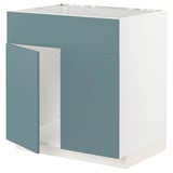 Turquoise METOD kitchen cabinet, modern design with white frame, smooth finish.