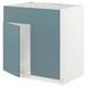 Turquoise METOD kitchen cabinet, modern design with white frame, smooth finish.