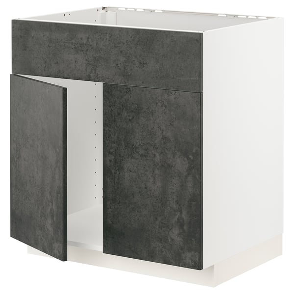 An ikea METOD kitchen cabinet with dark grey kalhyttan fronts. It has a square, modular design with a clean, modern look.