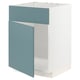 Turquoise METOD kitchen cabinet, modern design, white frame, smooth finish.
