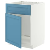 METOD Base cabinet f sink w door/front, white/Lerhyttan blue, 60x60 cm