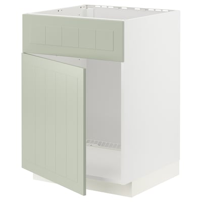 METOD kitchen cabinet in green with white interior. Modern, rectangular, shaker-style door.