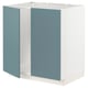 Modern kitchen cabinet in turquoise with white frame, square shape, and smooth design.