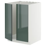 Modern kitchen cabinet, METOD, white & glossy green, rectangular, with sleek high-gloss grey-green kallarp fronts.