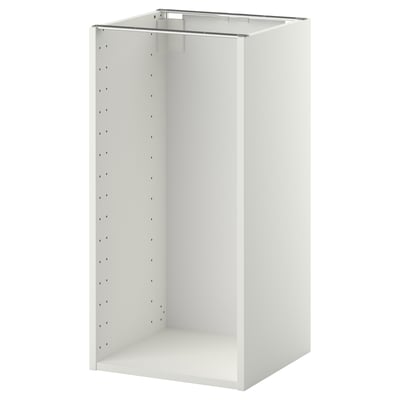 White ikea METOD kitchen cabinet, rectangular with flat design and pre-drilled holes for shelves.