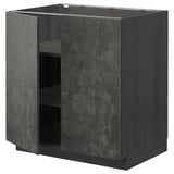 Dark grey modern kitchen cabinet, square shape, with open shelves.