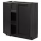 Black METOD kitchen cabinet with dark stained wooden doors and shelves.