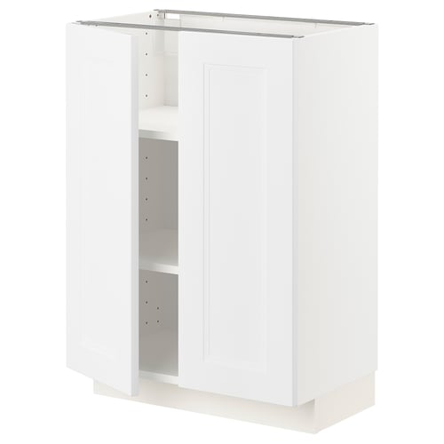 A white METOD kitchen cabinet with one open door revealing an empty shelf inside. The cabinet is rectangular and has a smooth finish.