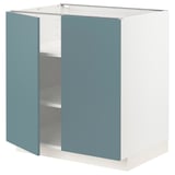 METOD kitchen unit in turquoise, white base. Two doors, white interior, modern minimalist design.