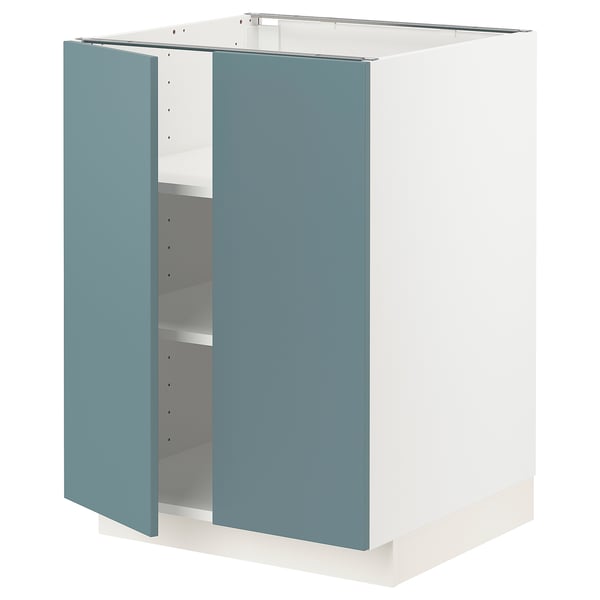 METOD white kitchen cabinet with turquoise doors, square, modern design.