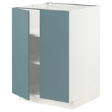METOD white kitchen cabinet with turquoise doors, square, modern design.