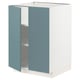 METOD white kitchen cabinet with turquoise doors, square, modern design.